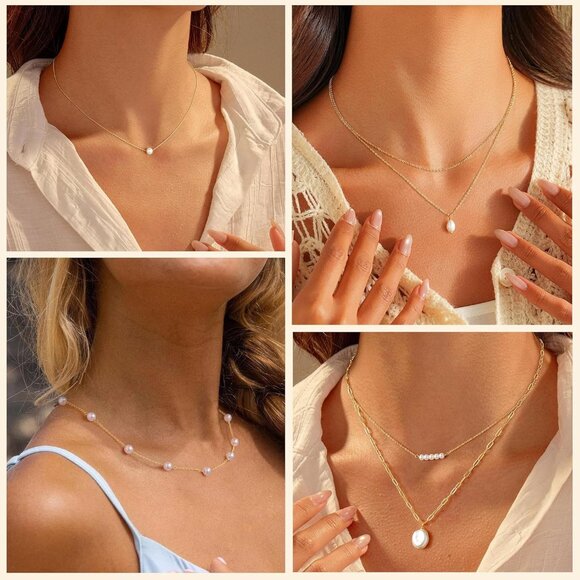 Elegant 14K-Gold-Plated Pearl Necklace for Women - Dainty Layered Style - Picture 4 of 8